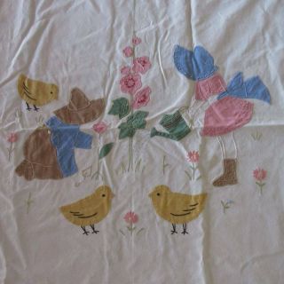 Charming Chicks Applique C1930 Baby Crib Quilt Coverlet Top 50x38