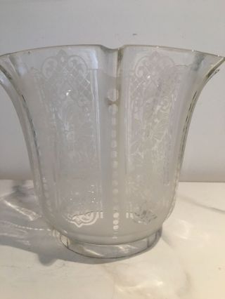 antique clear glass wavy top oil lamp shade with acid etched floral designs 2