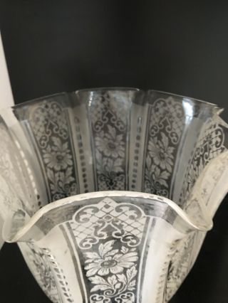 antique clear glass wavy top oil lamp shade with acid etched floral designs 4