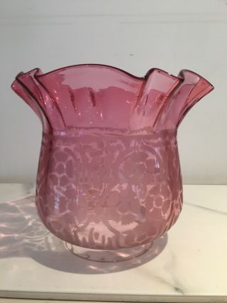 Antique Cranberry Wavy Acid Etched Oil Lamp Shade