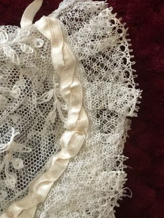 1890 ' s RARE DOLL LACE BONNET - Handmade Needle work embroidery on tulle - Ribbon 4