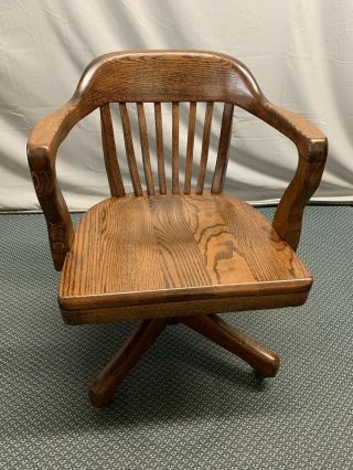 Vintage Solid Oak Swivel Desk Chair Banker Lawyer Secretary Restored Wow