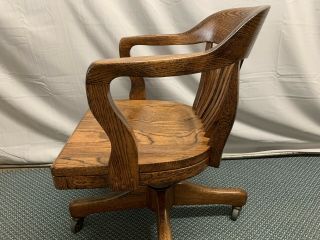 Vintage Solid Oak Swivel Desk Chair Banker Lawyer Secretary Restored WOW 8