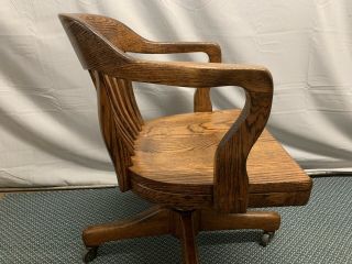 Vintage Solid Oak Swivel Desk Chair Banker Lawyer Secretary Restored WOW 9