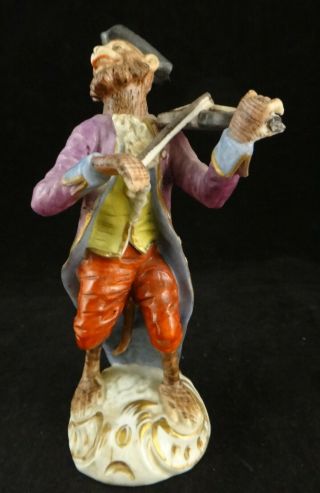 Antique German Meissen HP Porcelain Monkey Band Figure Violin Player.  5 3/8” t. 3