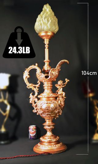 Lamp Antique Edwardian Gilt Cast Bronze Putti Cherub French Flame 104cm Tall