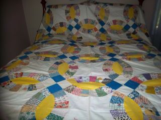 Lovely Vintage Antique Hand Sewn Quilt Top 91 " 81 " Feedsack Prints 100 Yrs Old