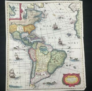 Vintage Print Of 1631 Map America Noviter Delineata Full Color On Woven Paper