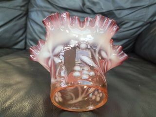 Victorian Cranberry Vaseline Glass Oil Lamp Shade Floral Tulip 6cm Fit