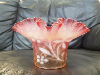 Victorian Cranberry Vaseline glass oil lamp shade floral tulip 6cm fit 2
