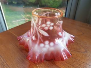 Victorian Cranberry Vaseline glass oil lamp shade floral tulip 6cm fit 3
