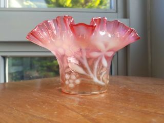 Victorian Cranberry Vaseline glass oil lamp shade floral tulip 6cm fit 4
