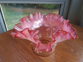 Victorian Cranberry Vaseline glass oil lamp shade floral tulip 6cm fit 5
