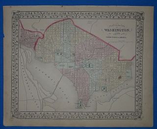 Vintage 1868 Washington Dc - Capitol Atlas Map Old Antique 10119