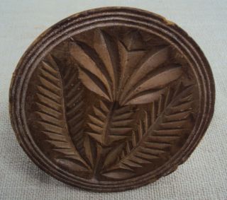 Antique Hand Carved Floral Butter Stamp 19th Century Print Mold 3 3/4 " Diameter