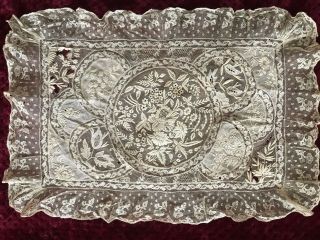 Remarkable Antique Handmade Normandy Lace Doilies 17 " By 12 "