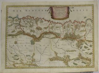 Algeria North Africa 1655 Sanson & Mariette Unusual Antique Copper Engraved Map