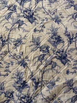 French Blue /white Quilted Cotton Toile De Jouy C18th Print King Size Bed Quilt 2