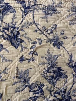 French Blue /white Quilted Cotton Toile De Jouy C18th Print King Size Bed Quilt 3