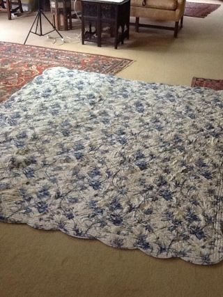 French Blue /white Quilted Cotton Toile De Jouy C18th Print King Size Bed Quilt 6