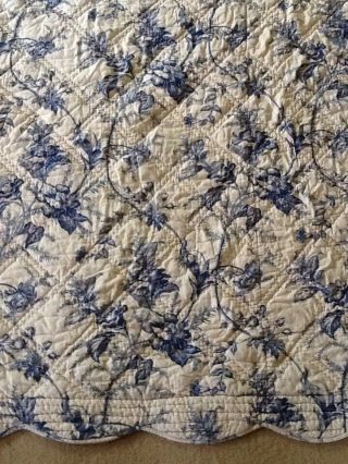 French Blue /white Quilted Cotton Toile De Jouy C18th Print King Size Bed Quilt 7