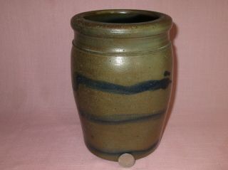Antique 19th C Stoneware Striper Decorated Western Pennsylvania Small Jar Crock