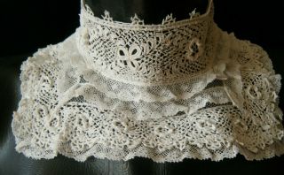 Vtg High Neck Collar Irish Crochet Lace 3d Floral Design W Val H Made Europe