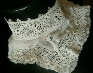 Vtg High Neck Collar Irish crochet lace 3d floral design w Val H made Europe 2
