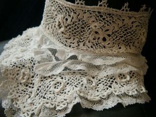 Vtg High Neck Collar Irish crochet lace 3d floral design w Val H made Europe 3