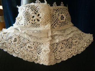 Vtg High Neck Collar Irish crochet lace 3d floral design w Val H made Europe 4