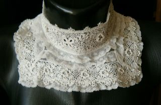 Vtg High Neck Collar Irish crochet lace 3d floral design w Val H made Europe 5