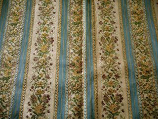 Vintage French Floral Lisere Brocade Jacquard Fabric Blue Lavender Yellow Gold