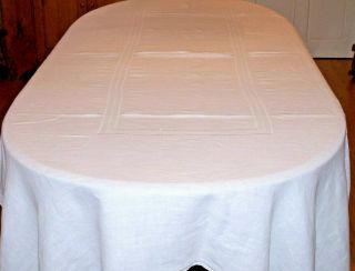 Vintage Linen Tablecloth,  124 " Banquet Sized,  4 Napkins,  Drawn Thread,  C1940