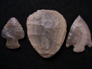 Three Authentic Middle Woodland Cobden Chert Artifacts From The Grizzell Collec.