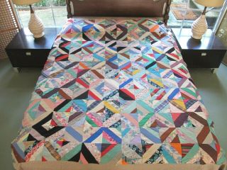Vintage All Cotton String,  X Pattern Quilt Top W/ 1960 Newspaper Backing; Full