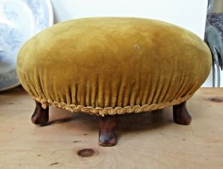 Heavy Round Antique Footstool Six Mahogany Supports Ideal Re - Cover Project