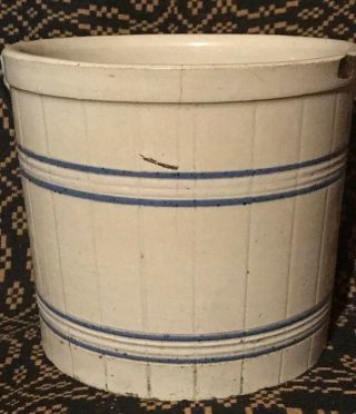 Antique Primitive Blue & White Stoneware Bucket Pail With Metal Handle AAFA 4
