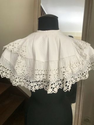 Early 1900 ' s Caplet with Two rows of cut work embroidery 2