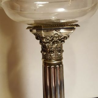 Victorian Silver Plate Corinthion Column Oil Lamp 28 Inches High