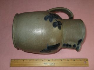 Antique 19th C Stoneware Flower Clover Decorated Small Maryland Pitcher 8 7/8 