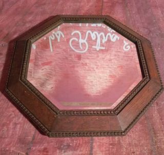 Antique Vintage Old Wooden Octagonal Beaded Bevelled Hanging Wall Mirror Ornate