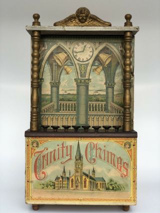 Early 1900s Paper Lithographed Wooden Trinity Chimes Toy Made By A Schoenhut Co