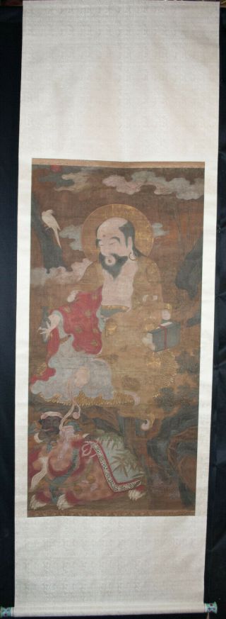 Antique Chinese Hanging Scroll Painting Watercolor - Immortals,  Lion - 19thC 2