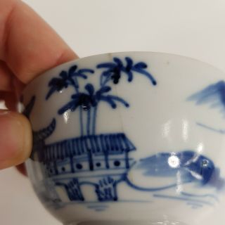 Antique 18th Century Chinese Blue And White Tea Bowl Cracked 3