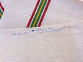 4 Vintage French Linen Metis Torchons Tea Towels Red Green Yellow Stripes