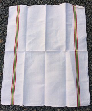 4 VINTAGE FRENCH LINEN METIS TORCHONS TEA TOWELS RED GREEN YELLOW STRIPES 5