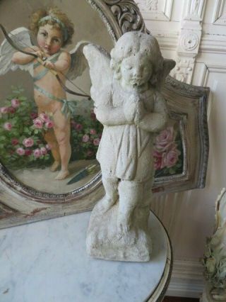 Awesome Old Vintage Garden Statue Praying Cherub Angel Wings Weathered Cement