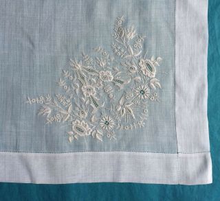 Antique Finely Embroidered Whitework Handkerchief - A Monogram