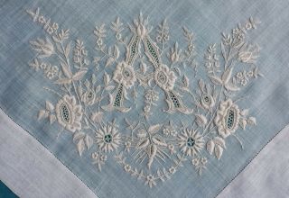 Antique finely embroidered whitework handkerchief - A monogram 2