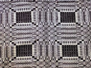 Antique Reversible Hand Woven Overshot Coverlet Brown & White 47 By 88 In.